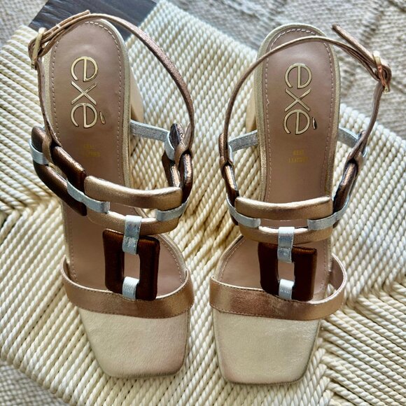 Exé Genuine Leather Platform Sandals – Metallic Bronze & Silver (EU 41 / US 10) - Picture 4 of 5